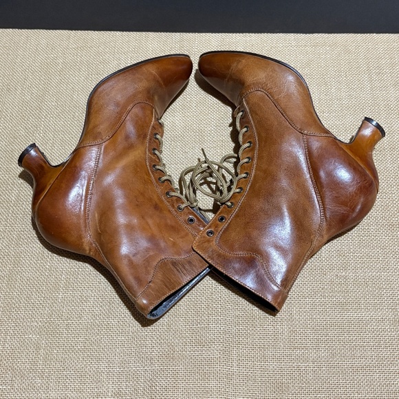 VTG WomensVictorian Edwardian Leather Lace-Up Boots Sz 10 Steampunk brown FLAWS - Picture 6 of 14